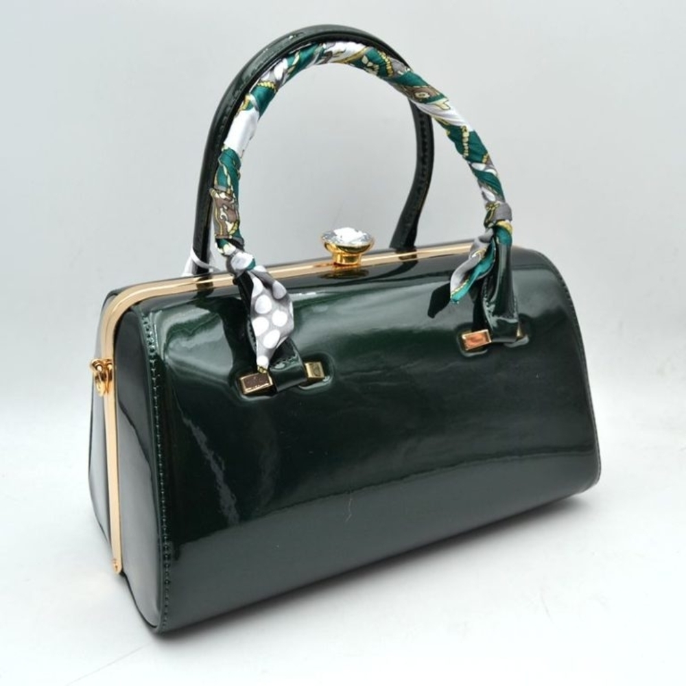 Chic Dark Green Patent Leather Crossbody Bag